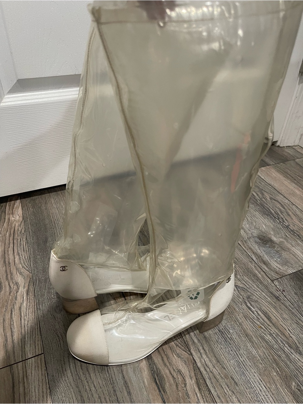 CHANEL Clear PVC Knee Boots with White Cap Toe and Heel - Picture 6 of 8
